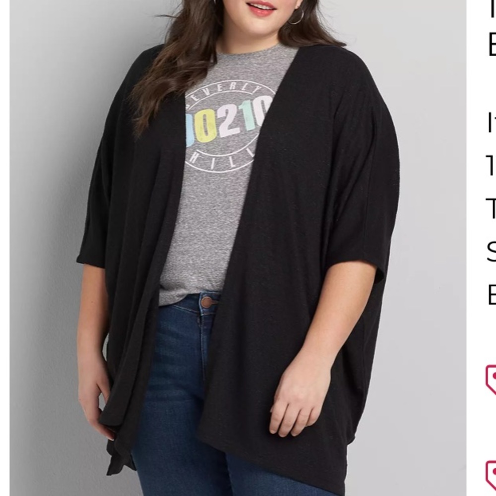 Black, cardigan style over piece. Size 14/16.